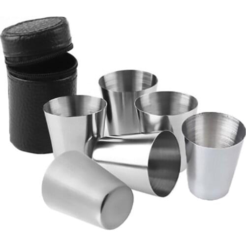 4/6Pcs Travel Outdoor Practical Stainless Steel Cups 30ml Shots Set Glasses For Whisky Wine Portable Set With Case Ideal