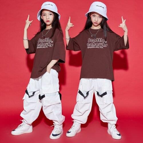 2021 New Kids Street Hip Hop Dance Clothes Tops Cargo Pants Girls Ballroom Jazz Practice Wear Boys Sport Running Clothes BL6697