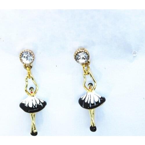 New Fashion Enamel Ballet Girl Rhinestone Hypoallergenic Earrings Womens Creative Personality Crystal Jewelry Gifts