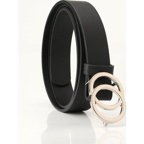 New Double Ring Pu Belt Women Men Fashion Thin Black Red Belts Female Brand Design Jeans Dress Waistband 2021