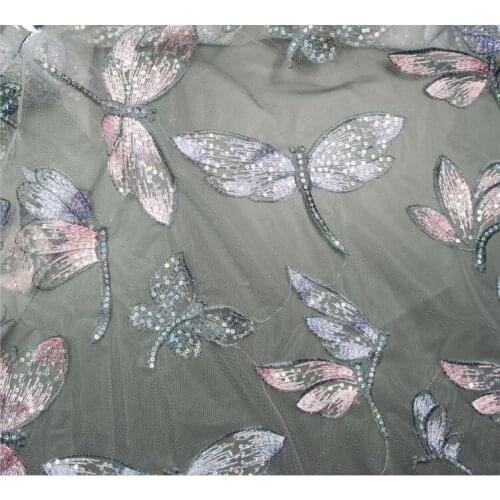 New embroideries, Gold, blue in tock tulle mesh sequined lace fabric for lady dresses, soft lace costume good quality