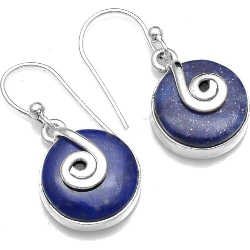 Genuine Lapis Lazuri 925 Sterling Silver Earrings, 26 mm, AE2502