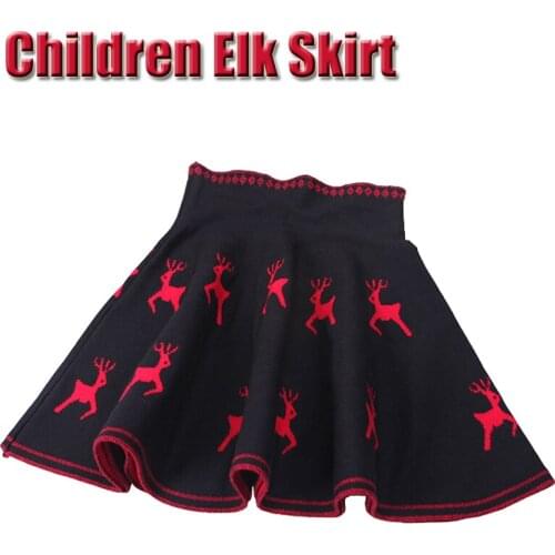 Autumn Winter Lovely Christmas Elk Pattern Pleated Skirt Girls Princess Skirts Tutu Girl Bottoming Knitting Skirt Child Clothing
