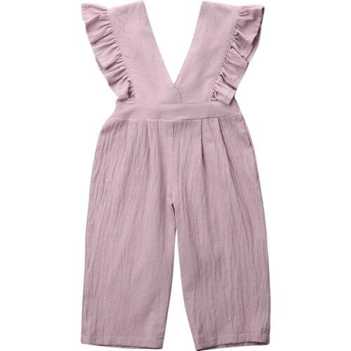 1-6Y Baby Toddler Kid Girl Ruffle Romper V neck Bow Jumpsuit Playsuit Outfit Summer Girls Clothes Sunsuit