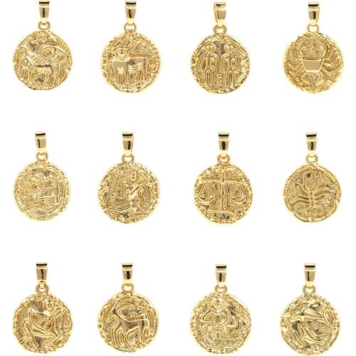 Ancient Greek Coin Pendant Twelve Constellation Pendant Bracelet Necklace Accessory DIY Jewelry 2021 New