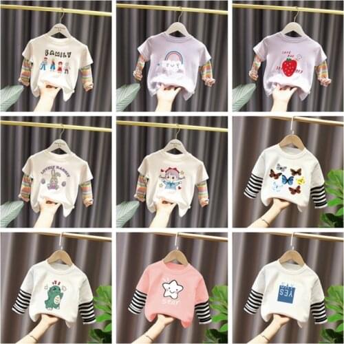 Striped Long Sleeve T-shirt Kids Girl Boy Cotton Cartoon T Shirt Print
