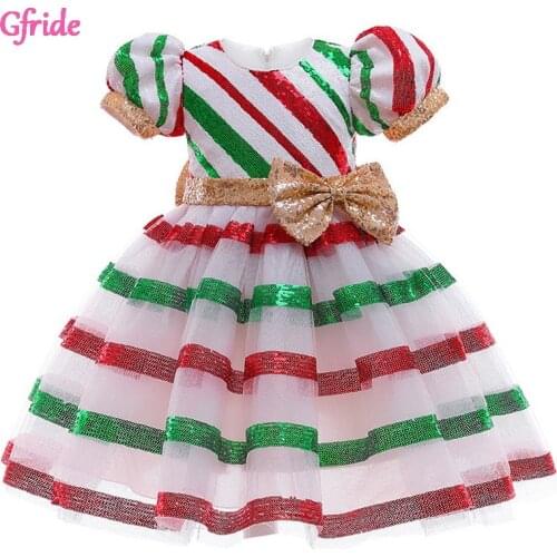 Girls Christmas Cosplay Costume Sequined Puff Short Sleeve For Kids Make up Party Clothing Dresses Outfit childrens Clothes