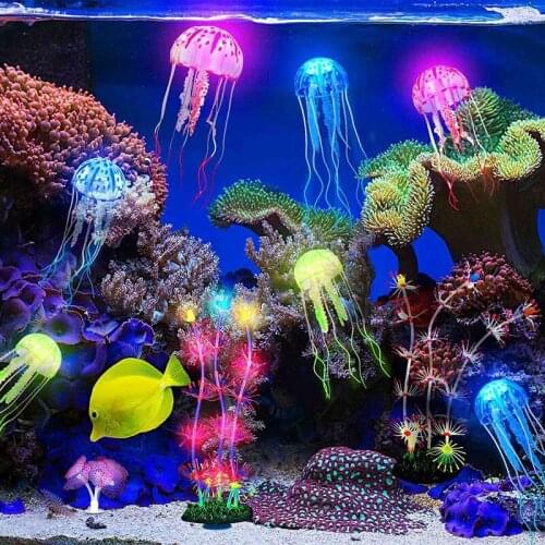 Fish Tank Decorations Silicone Aquarium Ornaments Artificial Floating Jellyfish Coral Plant Simulation Coral Ornament