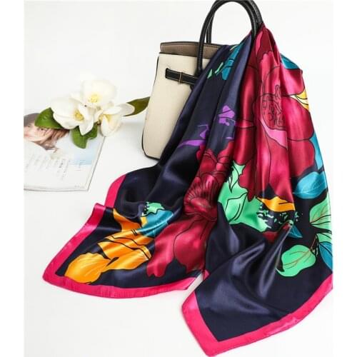 Flower Print Silk Scarf For Women Luxury Headband On The Head Wraps Neckerchief Female Hair Bands 2021 Satin Hijab Bandana