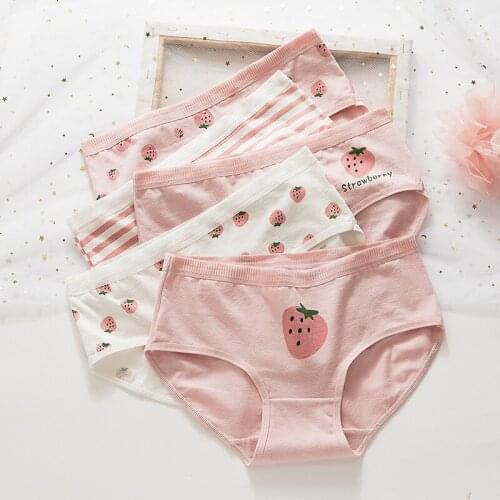 Cute Cartoon Fruit Cotton Girls Underwear Soft Breathable Pink Print Seamless Panties Women Strawberry Briefs Lingerie Mid Waist