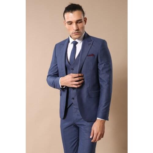 Peak Collar Blue Suit with Vest Wessi