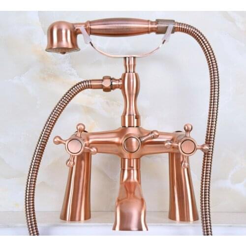 Deck Mounted Bath Tub Faucet With Hand Shower Bath Faucet Antique Red Copper Bathroom Shower Faucet Set zna159