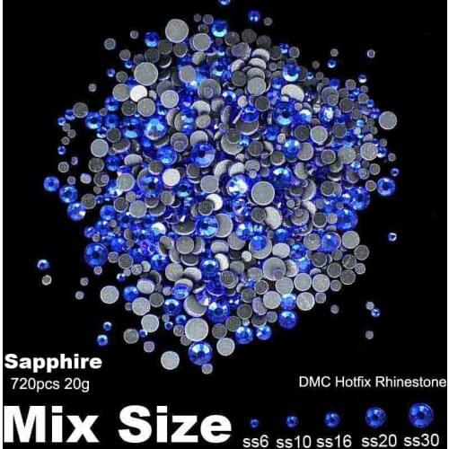 Rhinestones Stickers Sapphire Crystal Mixed Sizes SS6 SS10 SS16 SS20 SS30 720pcs Hotfix For 3D Nails Art Backpack Decorations