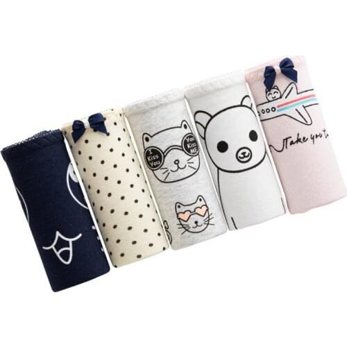 Women Girls Cartton Emoticon Cotton Panties Pretty Ladies Breathable Briefs 98% Cotton Crotch Mid-Rise Cute Women Underwear