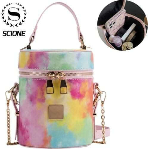 Womens Small Bag PU Leather Tie Dye Colorful Print Messenger Bags Luxury Designer Purse Handbag Chain Bucket Shoulder Bag K126