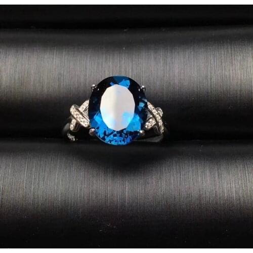 Extravagant big 10*12mm round bowknot Natural blue topaz gem Ring S925 Silver Natural Gemstone Ring Womens party gift Jewelry