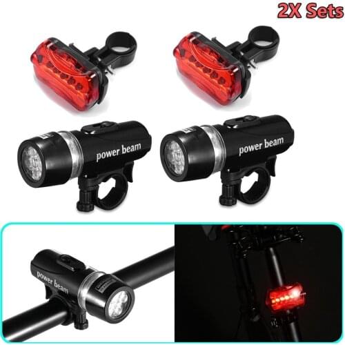 2x Sets LED Lamp Bike Bicycle MTB Front Head Light + Rear Safety Flashlight Kit