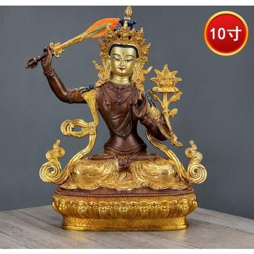 31CM Large # 2021 High-grade Buddha statue efficacious Nepal, Tibet gilding gold the Bodhisattva Manjusri Buddha statue