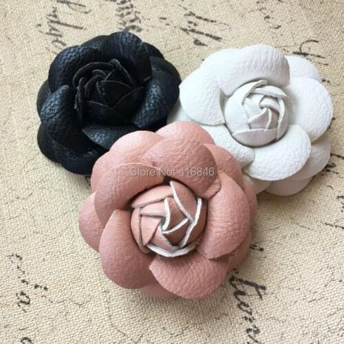 Free Shipping 2PCS 6.5CM PU Leather Camellia Flower Button Patch Stcker Fit Girls Hair Jewelry Headband Shoes Garment DIY