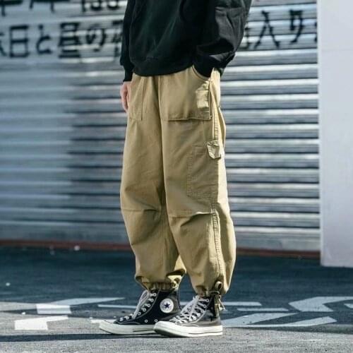 Black Cargo Pants Men Casual Wide Leg Pants Streetwear Joggers Harajuku Hip hop Ankle length Trousers Techwear Clothes 2021 Fash