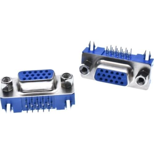 DB15 DR15 3Rows Blue Parallel Port 15Pin D Sub Female PCB 90 Degree Connector DB15 Socket Plug VGA Adapter