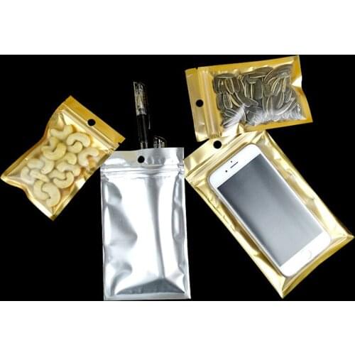 DHL 7.5cm*12cm Golden / Clear Self Seal Party Zipper Plastic Retail Packing Pack Bag, Zip Lock Bag Retail Package With Hang Hole