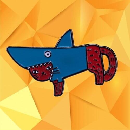 SharkCat Kitten in a shark costume enamel pin Pet Halloween cool cat brooch