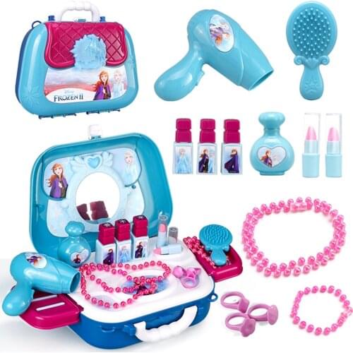 Disney Princess Frozen Toys Play House Children Toy Girl Simulation Cosmetics Storage Box Kids Washable Dressing Makeup Toys Set