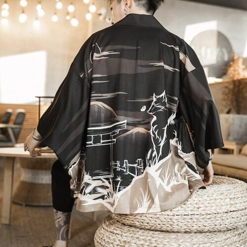 Fanceey Harajuku Japanese Style Fashion Men Kimono Cardigan Summer Men Blouse Yukata Chaori Obi Asian Cosplay Clothes Samurai