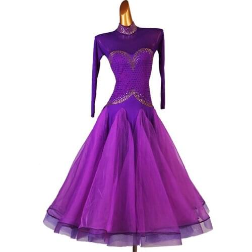 Ballroom Dance Costumes Long Sleeve Rhinestone Performance Dresses Modern National Standard Dance Competition Clothing DQL5215