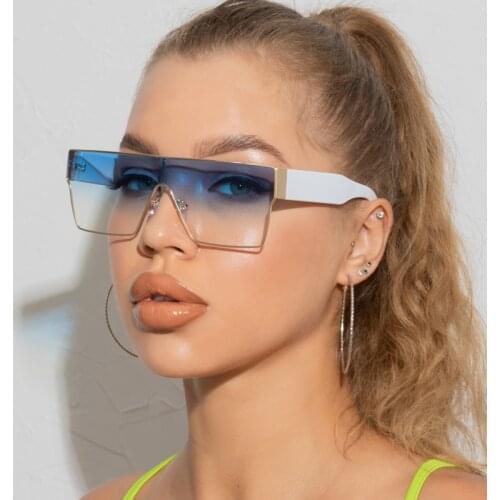 Square Sunglasses Women 2021 Luxury Brand Fashion Flat Top Blue Black Clear Lens One Piece Men Gafas Shade Mirror UV400