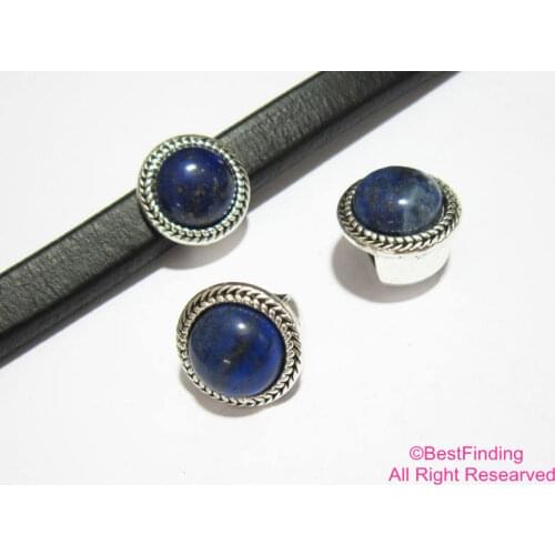 Licorice findings lapis lazuli cabochon 10x6mm leather sliders -LR33