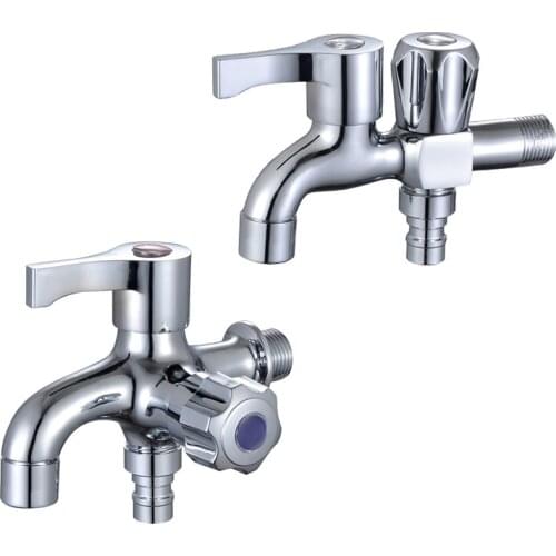 Brass Washing Machine Tap 1 in 2 out Water Faucet Wall Mount Bibcock Garden Laundry Mop Pool Tap Dual Handle Washing Machine Tap