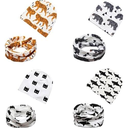 Hot Sale Childrens Animal Caps Seals Cotton Baby Hats Baby Hat Scarf 2 pcs. Set of Children Knitted Hat Winter Hat