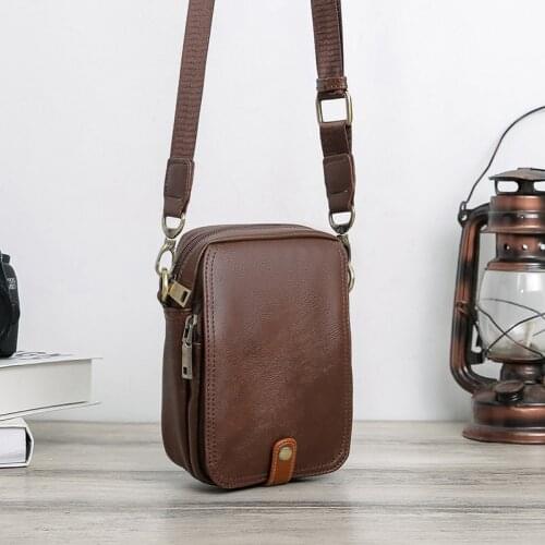Mini PU Leather Mobile Phone Shoulder Bags For Men Crossbody Bag Business Small Coin Zip Messenger Bag Male Casual Travel Bags