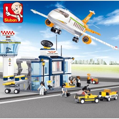 SLuban Airport City Series Aviation Airport Plane Bus Aircraft Airplane Model Toy For Childrens Boys Birthday Christmas Gifts