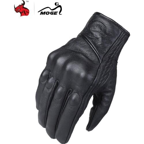 MOGE Real Leather Motorcycle Gloves Moto Waterproof Gloves Protective Gears Touch Function Motocross Gloves Gants De Moto Black