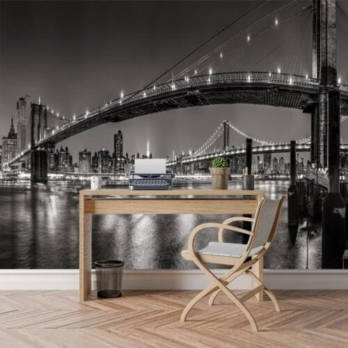 New York Night City Bridge 3d Mural Wallpapers for Living Room Wallpaper Wall Paper Papers Home Decor Murals Vinyl Walls Murals