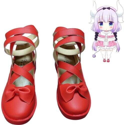 New Anime Miss Kobayashis Dragon Maid Kanna Kamui Cosplay Shoes Girls Red Lolita Shoes Halloween Cosplay Shoes Size 35-43