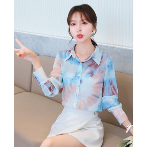 2021 autumn new retro printed long-sleeved versatile temperament design niche shirt trend chiffon shirt