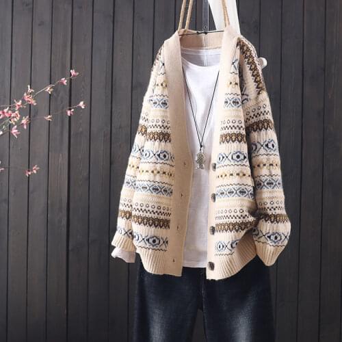 2021 spring and autumn fashion new products all-match loose V-neck long-sleeved knitted cardigan womens casual sweater