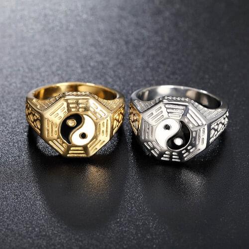 New Gossip Yin Yang Symbol Rings for Men Gold Silver Color Stainless Steel Amulet Ring Finger Male Bands Jewelry