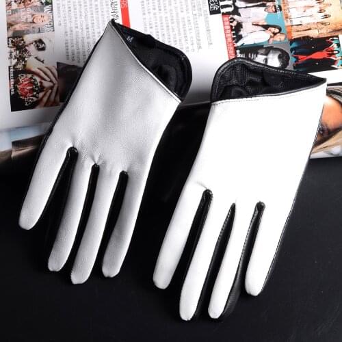 New Womens Ladies Real leather White gloves Touch Screen short gloves