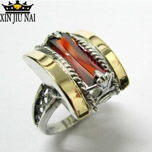 Amazon Cross-Border European and American Exaggerated Irregular Ruby Rectangular Zircon Explosion Accessories Creative Ring