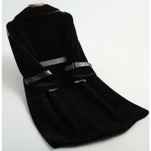 Elegant Real Fur Coat Winter Coat Women Clothes Korean Fashion Slim Real Wool Long Jacket + Genuine Leather Belt 18200