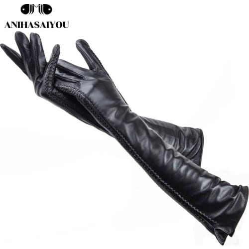 2020 winter 50cm long leather gloves,100% sheepskin womens leather gloves,Cold protection womens winter gloves -2182