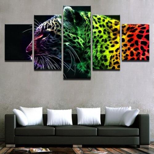Color leopard poster Modular Canvas HD Prints Posters Home Decor Wall Art Pictures 5 Pieces KIT Paintings No Frame