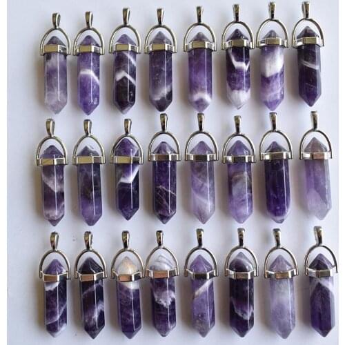 Fashion good quality natural stone stripe amethysts pillar charms pendants for jewelry making 24pcs/lot Wholesale free shipping