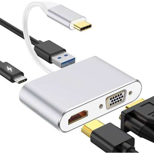 Portable Convenient 4 In1 Projector Laptop PC Type C To HDMI 4K USB C HDMI VGA USB3.0 Audio Video Adapter Converters