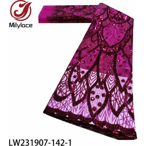 Latest African Sequins Lace Fabric Embroidery French Mesh Sequins Lace Fabric Nigerian Tulle Lace for Party LW231907-142